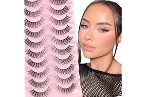 GLOWING WIN Glowingwin Faux Cils Natural Cat Eye Lashes Russian Strip Lashes D Curl Volume Russe 3D False Eyelashes 10 Paar Faits à la Main Réutilisables Fake Lashes Mink Fluffy Eye Lashes