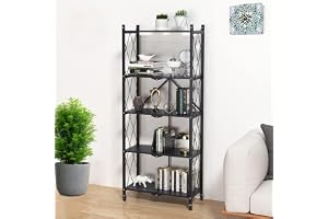 TRENDY Pre-Assembled Foldable Metal Rack for Storage with Wheels Space-Saving Kitchen Storage Rack, Bookshelf