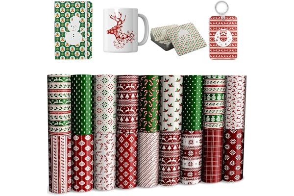 WOWOCUT Lot de 18 feuilles d'encre de transfert Infusible de Noël, bonhomme de neige, rouge et vert pour presse à tasse Cricut, 30,5 x 11,4 cm