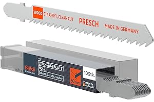 Presch Stichsägeblätter Holz 10 Stk. - Sehr sauberer, gerader Feinschnitt (3-30mm) - Langlebige T-Schaft Sägeblätter für jede Stichsäge - Sägeblätter für Spanplatten, Weichholz, MDF, uvm.
