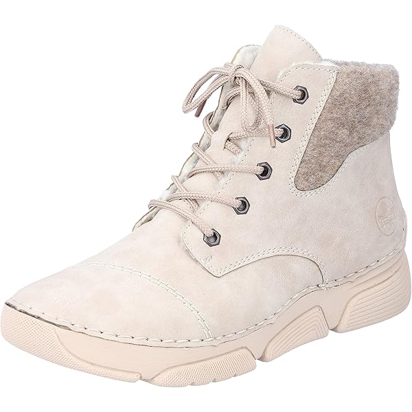 Rieker Damen Stiefel 78535 - Cremebeige Mit Schnürung & Reißverschluss