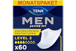 ‎TENA TENA MEN Absorbierende Protektoren, Level 2 - 60 Einlagen im Monatspaket (6 x 10), einzeln verpackt - Hygieneeinlagen für Männer bei mittlerem Harnverlust und Inkontinenz