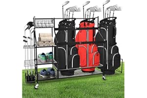 OUDUDIANZI Golf Bags Storage Garage Organizer, Golf Bag Organizer for Golf Bags and Golf Accessories, Golf Bags Stand, Extra Large Size Golf Storage Rack with Wheels, Golf Bags Organizer Rack for Garage