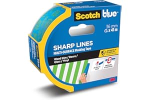 ScotchBlue Nastro di Mascheratura Sharp Lines, Blu, 36 mm x 41 m - Nastro Adesivo per Battiscopa, Porte, Finestre o Vinile, 70% PEFC
