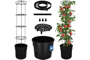 KOTARBAU® Torre de tomate de 110 cm, para tomates, pepinos, verduras, enrejado personalizable, torres de plantas de 30 cm, maceta de plástico negro