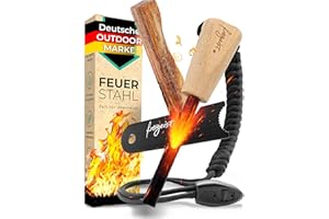 ‎FREIGEIST ESPRIT LIBRE Feuerstahl Outdoor 8mm, Feuerstein mit Holzgriff für maximalen Funkenflug, Feuerstahl Zunder, Survival Kit, Feuerstahl Set: Magnesium Feuerstarter + Paracord + Notfallpfeife + Beutel + Kienspan