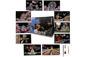 DESINIK Scratch Art Book for Adults-Rainbow Scratch Painting Art Kit, DIY Craft Kit with 1 Scratch Book and 4 Tools,Impression City Series