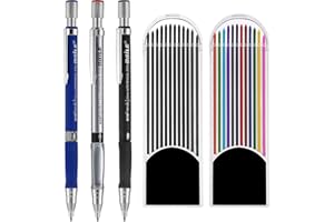 JOVITEC 3 Pièces de 2,0 mm Crayon Mécanique avec 2 Étuis Recharges de Plomb, Recharges Couleur et Noir pour Projet de Dessin, l'Écriture, la Fabrication, le Dessin Artistique