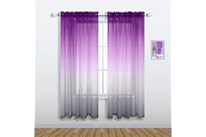 MRS.NATURALL N / A Purple and Grey Curtains for Bedroom Decor Set of 1 Single Sheer Panel Pocket Ombre Decorative Curtains for Living Room Kids Girls Decorations 52 x 63 Inch Length Royal Lilac and Gray