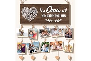 VETBUOSA Oma Geschenke Bilderrahmen, Muttertagsgeschenk Oma Geburtstagsgeschenke Wand Bilderrahmen mit 10 Fotohalter Clips Oma Geschenke von Enkelkindern DIY Holz Collage Fotohalter für Heimdekoration