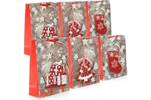 COM-FOUR® 6x Bolsa de regalo XL para Navidad y Adviento - Bolsa de regalo con motivo navideño - Bolsa de regalo (06 piezas - purpurina roja)