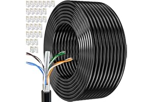 MEIPEK Cable Ethernet 150 Metros, Cat 6 Cable de Red Exterior FTP Blindado Cable a Granel Rj45 Network Cable Negro Cable Internet Alta Velocidad Cable Lan 250MHz Cabo de Rede para Enrutador Módem