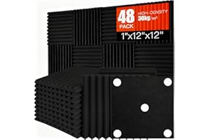 Saiqiang Acoustic Panels Self-Adhesive 48 Pieces Sound Absorbing Plates Wedges Sound Insulation for Studio Office Acoustic Treatment Black 30 x 30 x 2.5 cm
