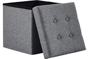 ‎ZEDELMAIER Zedelmaier Sitzhocker mit Stauraum, Fußbank Truhen Aufbewahrungsbox faltbar belastbar bis 300 kg, Leinen, 38 x 38 x 38 cm (Dunkelgrau)