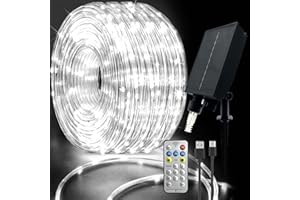 calflux LED Tube Outdoor 20 m Waterproof, USB & Solar Light Tube for Indoor Outdoor Use, 8 Modes, Timer, Remote Control, Weatherproof Fairy Lights for Christmas, Wedding, Party Decoration, (Cool