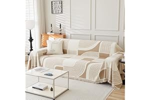 WEYOND Boho Couch Cover Sofa Covers Washable, Chenille Couch Covers for 3 Cushion Sofa Pet Friendly, Bohemian Sofa Slipcovers for Sectional Sofa, Loveseat, 2 3 4 Seater, Futon (230 x 380 cm, Khaki)