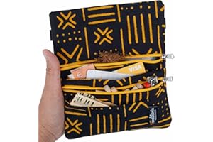 LA INDUSTRIA HANDMADE Funda Tabaquera para Tabaco de Liar Estampado Africano – Cartera Pitillera con Doble Cremallera - Estuche Bolso para Papel, Filtros, Mechero, Tarjetas y Dinero (Bogolan)