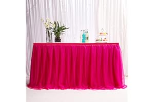 MYMM 14ft / 426cm Rot Tischrock, romantische Tüll Schreibtisch Gaze, Tischdekoration, Schneeflocke Wonderland Tutu Tischdecke, für Babyparty,Hochzeit,Geburtstag,Party,Bar,Valentinstag Weihnachten