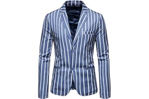 WXDSNH Giacca Da Uomo Blu Righe Bianche Due Bottoni Casual Slim Fit Sposo Cantante Costume Formale Business Cappotto Autunno Blazer