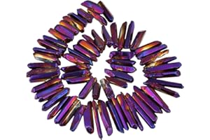 KYEYGWO Titanium Beschichtet Kristall Punkt Perlen Grobe Stein Sticks Spikes Natürliche Quarz Gebohrt 15 Zoll Strang Lose Perlen für Schmuck Machen