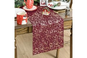 Artoid Mode Bordowy holenderski polar bożonarodzeniowy bieżnik na stół 33 x 183 cm, brokatowa metaliczna folia, świąteczna dekoracja stołu kuchennego, jadalni, na imprezę domową
