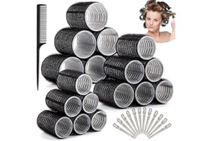 Aotfusd 31 Stück Lockenwickler Set, Locken Ohne Hitze, Große Lockenwickler Kleine DIY Selbsthaftend Hair Rollers mit 12 Stücke Haar Klammer für Lange Mittlere Kurze Salon Friseur 60/45 /36mm (Schwarz)