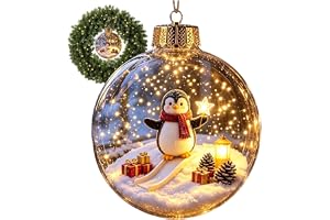 Julgranskula med LED – varmt ljus, björn, pingvin, vinterdekoration | Juldekoration, LED-belysning, varmt ljus, björn-pingvin, lysande boll, för träd, dörrar, fönster, ingångar