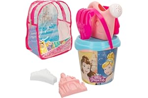 Disney COLORBABY 48211 Princesas Set Cubo de Playa Infantil con Mochila, Pala, rastrillo, regadera y Accesorios, Juguetes de Verano para niños y bebés