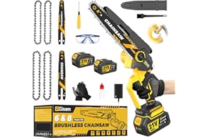 GISAM Mini Chainsaw Cordless, 6&8-Inch Chainsaw with 1400W Brushless Motor (Compatible with Makita 18V Batteries), 2×4.0mAh Batteries, Auto Oiler & Tool-Free Chain Tensioner for Branch, Wood & Tree Cutting