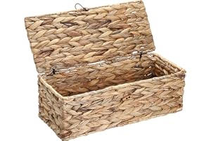 BSTKEY Natural Water Hyacinth Tank Topper Basket with Lid, Hand-woven Bathroom Tank Topper Storage Basket Toilet Paper Holder Towel Organizer Rectangle Storage Organizer