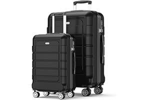 SHOWKOO Kofferset 2 Teilig Hartschale Leicht ABS+PC Erweiterbar Reisekoffer Haltbar Trolley Handgepäck Sets mit TSA Schloss und 4 Rollen (M XL -Schwarz)