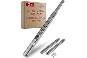 LouMaxx Kugelauszug 2er Set Schubladenschienen 27 mm Nut | 300 mm Schienen Schublade | Schubladen Schienensystem mit Teilauszug für 27mm Nut