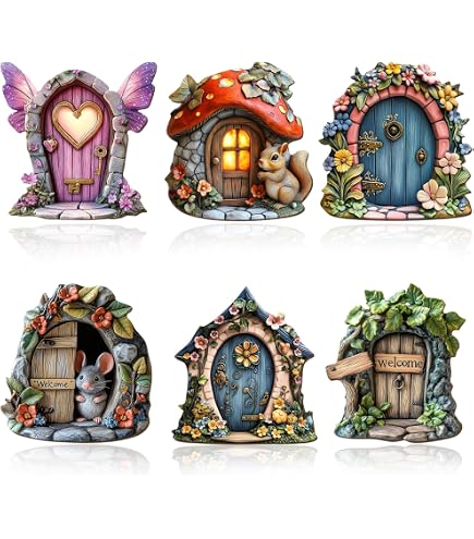 Set De 7 Figuras De Jardín De Hadas, Casa De Seta Miniatura Con Erizos Y Flores, Decoración Exterior En Resina Para Niños Y Adultos