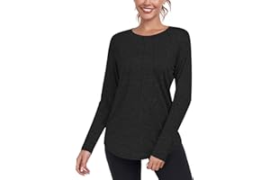 DUVOWE Damen Langarm Sportshirt,Funktionsshirt Laufshirt Locker Rundhalsausschnitt Long Sleeve T-Shirts, Workout Langarmshirt Fitness Oberteil