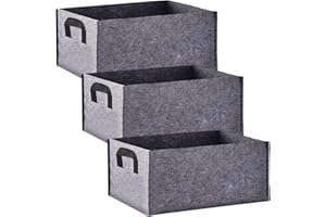 GLAITC Rectangle Grow Bags Pack of 3 Pieces Black Nonwoven Grow Bags with Handle,Garden Indoor Outdoor Growing Bags Planting Container Fabric Pots for Vegetables,Flowers and Fruits (40 * 30 * 20, Grey)