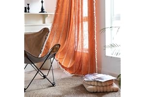 SASIGAYA Durchbrochene Bestickte Vorhänge Boho Orange Gardinenschals mit Ösen Baumwolle Leinen Wohnzimmer Lichtdurchlässige Vorhänge für Modern Schlafzimmer Wohnzimmer Kinderzimmer 2 Stück 140×140cm