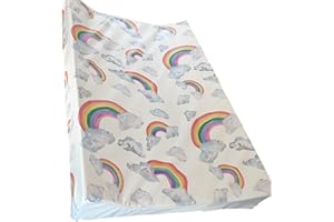 The Gilded Bird Wedge, Baby Changing Mat w/Raised Sides, Change Pad, 69cm x 44cm, Extra Thick, Wipeable (Rainbow on White)