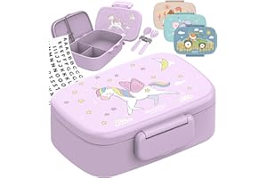 BEARFOOT Brotdose Kinder BPA-frei – Lunchbox/Bento Box mit Fächern, 100% auslaufsicher, für Schule & Kindergarten (Einhorn)