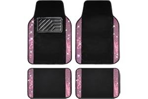 CAR PASS Shining Rhinestones Carpet, Bling Crystal Diamond Sparkly Glitter Car Floor Mat, Anti-Slip PVC Heel Pad Automotive Universal Fit for SUV Sedan Van, 4pcs for Girl Cute Women (Black Pink)