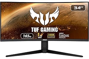 ASUS TUF Gaming VG34VQL1B Monitor – 34 inch WQHD (3440x1440), 165Hz (Above 144Hz), Extreme Low Motion Blur, FreeSync Premium, 1ms (MPRT), Curved, DisplayHDR 400, Nero