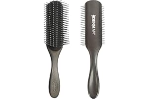 Denman Curly Hair Brush D4 (Silver) 9 Row Styling Brush for Styling, Smoothing Longer Hair and Defining Curls - For Women and Men
