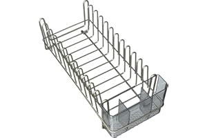 mDesign Escurridor de platos de acero inoxidable – Escurreplatos de plástico con cubertero – Elegante escurrecubiertos para vajilla – Hasta 15 platos + cubiertos – Plateado/Transparente
