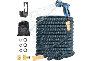 Flexible Gartenschlauch 30M/100FT, UURig Ausdehnbar Wasserschlauch Set mit 1/2'' 3/4'' Messing Anschluss, 10 Modi Hochdruck Handdüse für Gartenarbeit Bewässerung Autowäsche Haustier, Blau Schwarz…