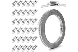 Yesaler Fascetta Stringitubo Senza Fine in Acciaio Inox 304 Cinghia Fascetta Stringitubo 12m con Fissaggio 30 Pezzi Fascetta Regolabile per Tubi