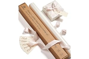 Vitalizart 43cm*5m White Gift Wrapping Paper Set, Pearly-Lustre With Light Nude Silky Satin Ribbon & Gift Tags Recyclable, Wrapping Paper Roll for Christmas Birthday Wedding Gift & Handmade Crafts