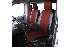 TOYOUN Juego de Fundas de Asientos para Furgonetas y Camiones de 2 + 1 plazas, Fundas Asientos Coche Universales Set,Protector Cubre Asiento Coche Accesorios de Automóvil Cuero sintético,Negro y Rojo