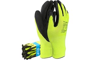 Trevendo Arbeitshandschuhe - WS-Pro Hi-Grip HVL - EN 388 - neongelbe Montage- & Schutzhandschuhe mit Crinkle-Latex-Beschichtung - Profi-Grip, robust & sichtbar - Mehrfachpack - Größe 9, 12 Paar
