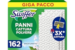 Swiffer Panni Cattura Polvere, 162 Panni Microfibra Dry, Cattura Polvere e Sporco, Ottimo per Tutti i Tipi di Pavimenti e per i Peli di Animali, Giga Formato