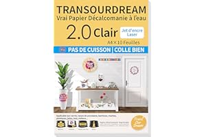 TransOurDream 10xA4 Papier Décalcomanie Clair(pour objets mug, bougie,plastique), papier transfert à eau, Imprimante Laser&Jet d'Encre, film fin transparent, pas besoin de cuisson,FR-10-10