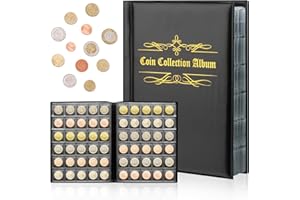 VFANDV Álbumes de Monedas de 480 Bolsillos, Album Monedas Coleccion, Album para Monedas, 16 páginas 3 cm 480 Bolsillos, Clasificador de Monedas (Negro)